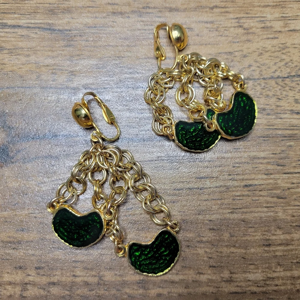 vintage green and gold necklace with matching earrings set